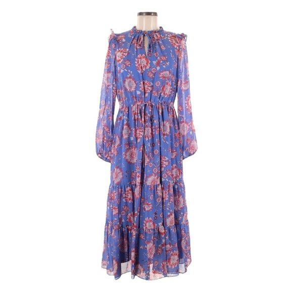 Julia Jordan Midi Dress Size 6 Blue Periwinkle Ruffled Elegant Chiffon Wedding - Picture 1 of 5